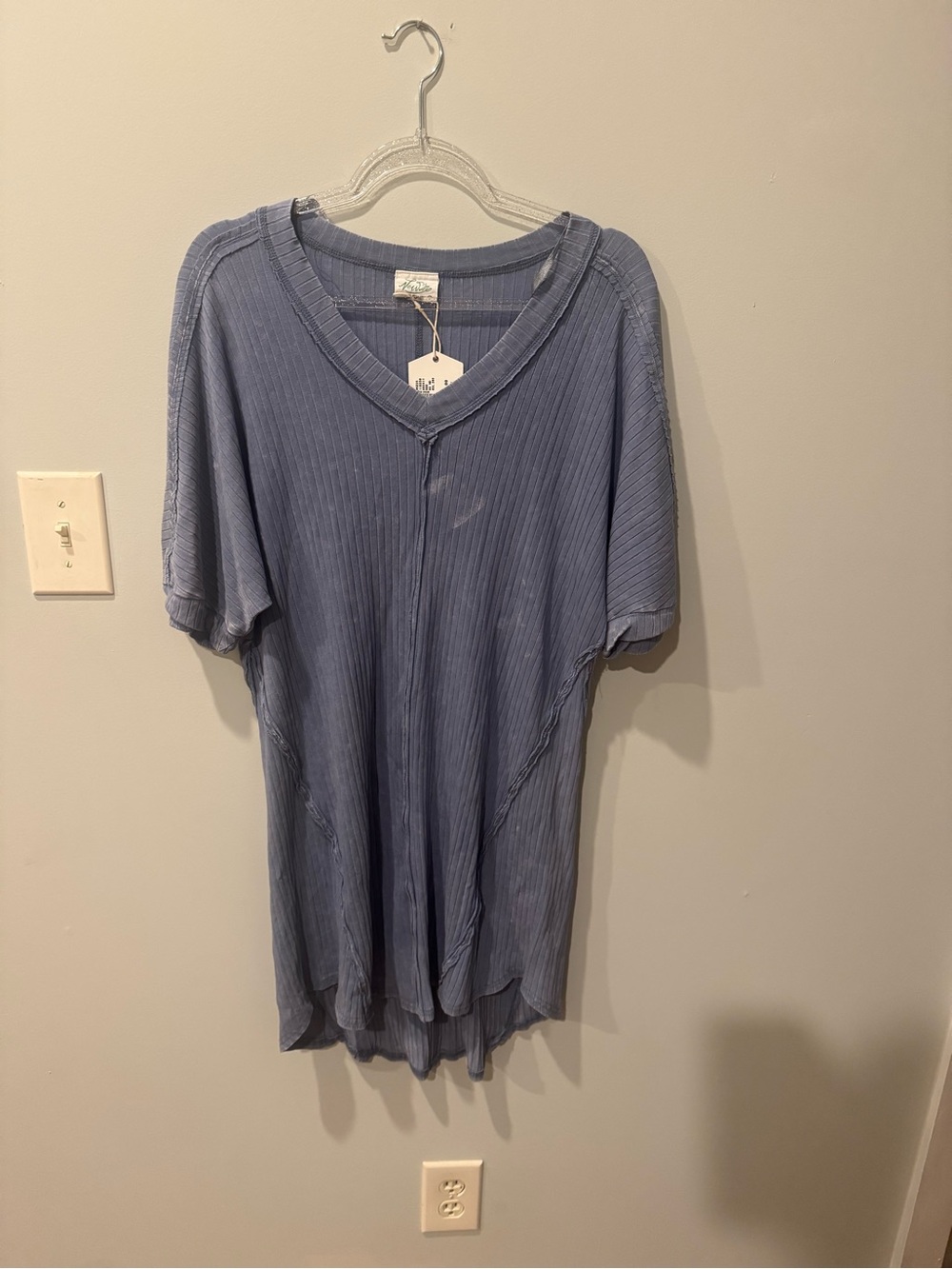 Ribbed V-Neck Midi Dress - Dusty Blue